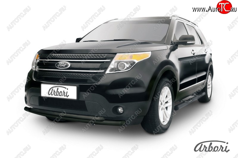 8 828 р. Защита переднего бампера Arbori (черная, 2 трубы d57 и 57 mm) Ford Explorer U502 дорестайлинг (2010-2016)  с доставкой в г. Майкоп