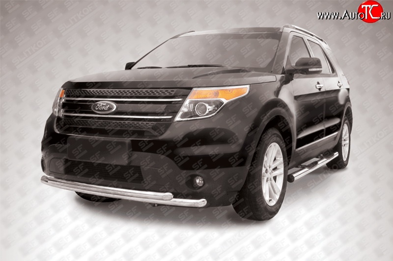 16 899 р. Двойная защита переднего бампера из труб диаметрами по 57 мм Slitkoff  Ford Explorer  U502 (2010-2016) дорестайлинг (Нержавейка, Полированная)  с доставкой в г. Майкоп