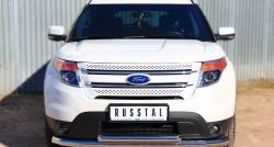 Защита переднего бампера (2 трубыØ76 и 63 мм, нержавейка) SLITKOFF Ford Explorer  U502 (2010-2016) дорестайлинг