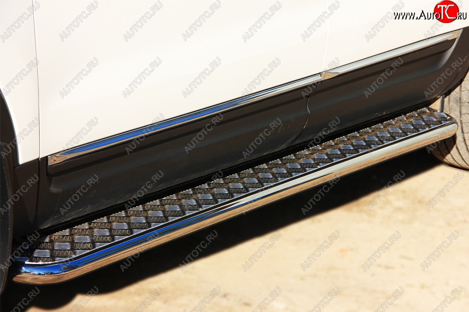 35 549 р. Порожки для ног (Ø42) SLITKOFF Ford Explorer U502 дорестайлинг (2010-2016) (лист - нержавейка, профиль - нержавейка)  с доставкой в г. Майкоп