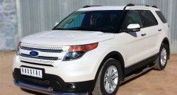 83 999 р. Защита порогов с пластиковыми вставками для ног из круглой трубы диаметром 76 мм Russtal Ford Explorer U502 дорестайлинг (2010-2016) (Защита порогов с со скосами на торцах (вариант 1))  с доставкой в г. Майкоп. Увеличить фотографию 9