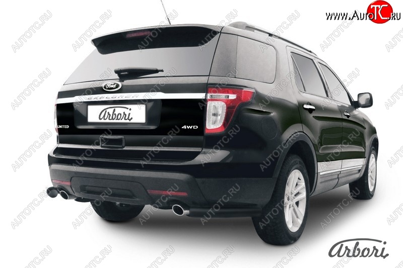 6 569 р. Защита заднего бампера Arbori (уголки, черная, 1 труба d76 mm). Ford Explorer U502 дорестайлинг (2010-2016)  с доставкой в г. Майкоп