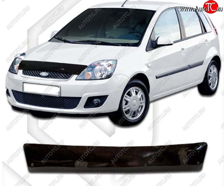 1 839 р. Дефлектор капота CA-Plastiс  Ford Fiesta  5 (2001-2008) хэтчбэк 5 дв. дорестайлинг, хэтчбэк 5 дв. рестайлинг (Classic черный, Без надписи)  с доставкой в г. Майкоп