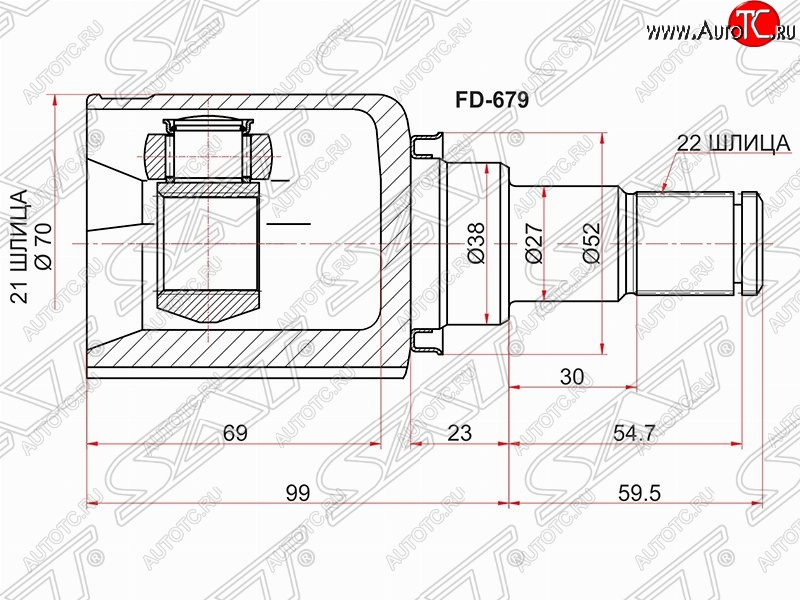 2 699 р. Шрус (внутренний/левый) SAT (шлицев 21*22, сальник 38 мм) Ford Fusion 1 хэтчбэк дорестайлинг (2002-2005)  с доставкой в г. Майкоп