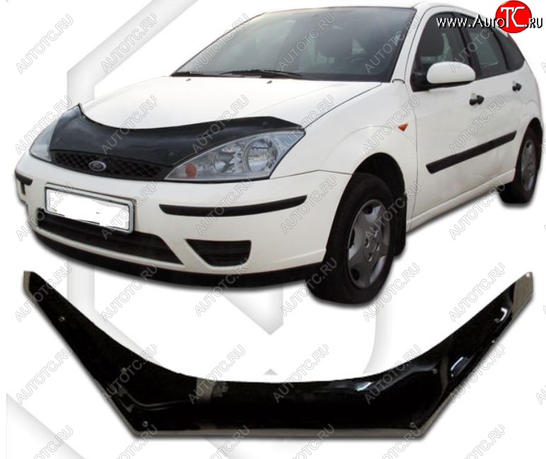 2 599 р. Дефлектор капота CA-Plastiс exclusive Ford Focus 1 универсал дорестайлинг (1998-2002) (Classic черный, Без надписи)  с доставкой в г. Майкоп