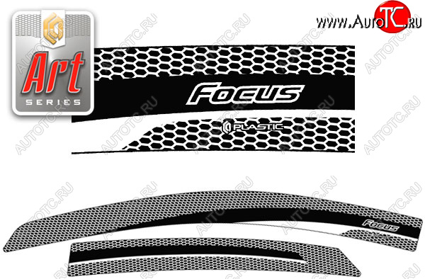 2 159 р. Дефлектора окон CA-Plastic  Ford Focus  2 (2004-2008) хэтчбэк 5 дв. дорестайлинг (Серия Art белая, Без хром.молдинга)  с доставкой в г. Майкоп