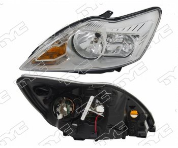Левая фара (хром, с электрокорректором) TYC Ford Focus 2 седан рестайлинг (2007-2011)