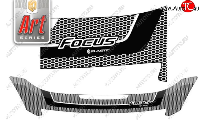 2 199 р. Дефлектор капота CA-Plastiс  Ford Focus  2 (2007-2011) седан рестайлинг (Серия Art белая)  с доставкой в г. Майкоп