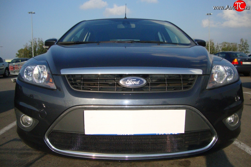 1 399 р. Сетка на бампер Russtal (черная) Ford Focus 2 хэтчбэк 3 дв. рестайлинг (2007-2011)  с доставкой в г. Майкоп