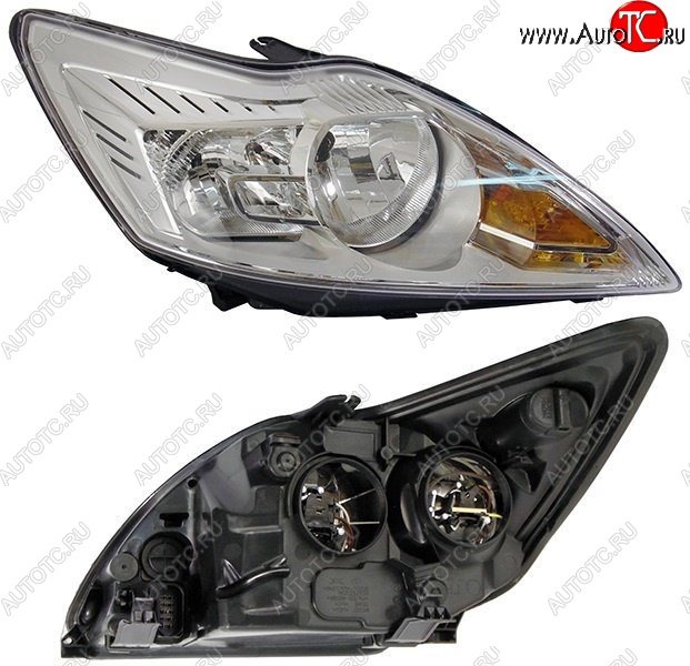 4 749 р. Правая фара SAT (с электрокорректором, хром) Ford Focus 2 универсал рестайлинг (2007-2011)  с доставкой в г. Майкоп