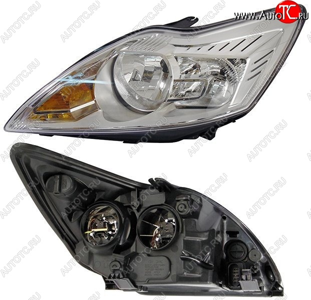 4 749 р. Левая фара SAT (с электрокорректором, хром) Ford Focus 2 седан рестайлинг (2007-2011)  с доставкой в г. Майкоп