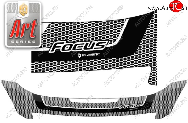 2 199 р. Дефлектор капота CA-Plastiс  Ford Focus  2 (2007-2011) универсал рестайлинг (Серия Art черная)  с доставкой в г. Майкоп