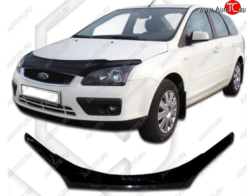 2 499 р. Дефлектор капота CA-Plastiс exclusive Ford Focus 2  седан дорестайлинг (2004-2008) (Classic черный, Без надписи)  с доставкой в г. Майкоп