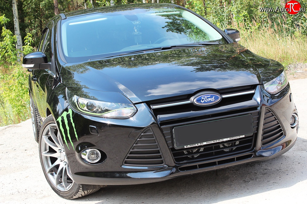 1 249 р. Реснички на фары RA  Ford Focus  3 (2010-2015) универсал дорестайлинг, хэтчбэк дорестайлинг, седан дорестайлинг (Неокрашенные)  с доставкой в г. Майкоп