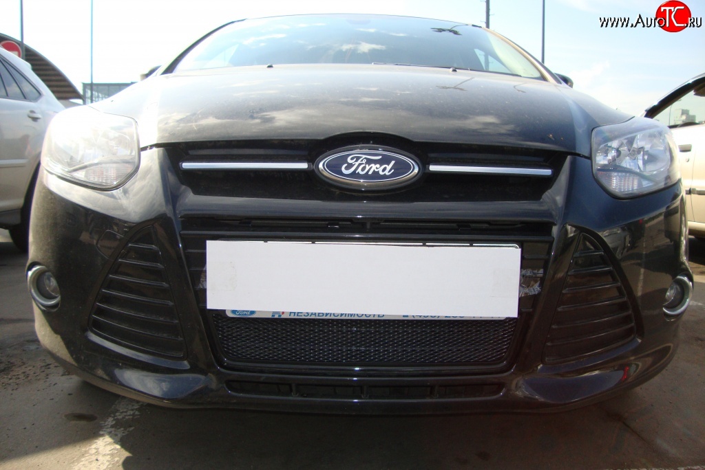 1 749 р. Сетка на бампер Russtal (черная) Ford Focus 3 универсал дорестайлинг (2010-2015)  с доставкой в г. Майкоп