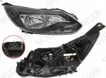 Правая фара (чёрная, с корректором) TYC Ford Focus 3 седан дорестайлинг (2011-2015)
