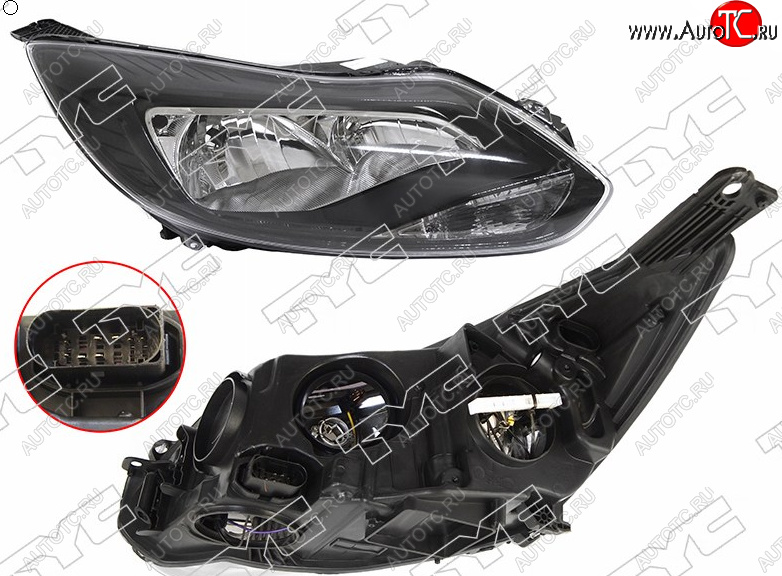 9 949 р. Правая фара (чёрная, с корректором) TYC Ford Focus 3 седан дорестайлинг (2011-2015)  с доставкой в г. Майкоп