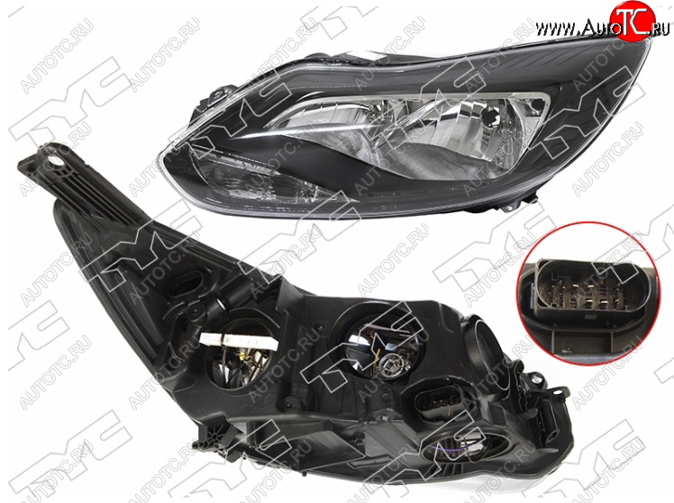 10 649 р. Левая фара (чёрная, с корректором) TYC Ford Focus 3 седан дорестайлинг (2011-2015)  с доставкой в г. Майкоп