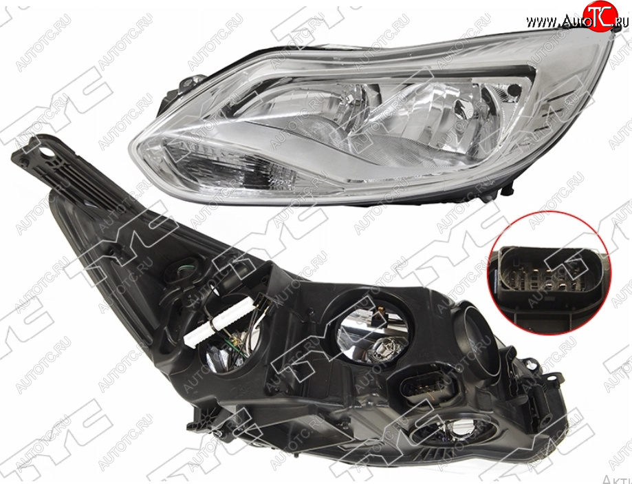 9 449 р. Левая фара (галоген, c корректором) TYC Ford Focus 3 седан дорестайлинг (2011-2015)  с доставкой в г. Майкоп