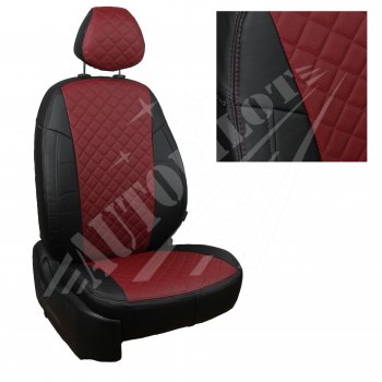 Чехлы сидений AUTOPILOT Экокожа Ромб (AmbienteTrend, задние спинка и сиденье 60/40) Ford Focus  3 (2010-2019) универсал дорестайлинг, хэтчбэк дорестайлинг, седан дорестайлинг, седан рестайлинг, универсал рестайлинг, хэтчбэк рестайлинг (Черный + Бордовый)
