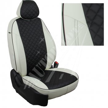 Чехлы сидений AUTOPILOT Экокожа Ромб (AmbienteTrend, задние спинка и сиденье 60/40) Ford Focus  3 (2010-2019) универсал дорестайлинг, хэтчбэк дорестайлинг, седан дорестайлинг, седан рестайлинг, универсал рестайлинг, хэтчбэк рестайлинг (Белый + Черный)