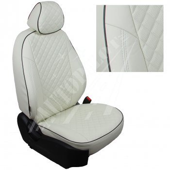 Чехлы сидений AUTOPILOT Экокожа Ромб (AmbienteTrend, задние спинка и сиденье 60/40) Ford Focus  3 (2010-2019) универсал дорестайлинг, хэтчбэк дорестайлинг, седан дорестайлинг, седан рестайлинг, универсал рестайлинг, хэтчбэк рестайлинг (Белый + Белый)