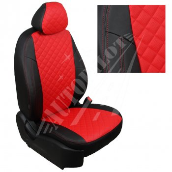 Чехлы сидений AUTOPILOT Экокожа Ромб (AmbienteTrend, задние спинка и сиденье 60/40) Ford Focus  3 (2010-2019) универсал дорестайлинг, хэтчбэк дорестайлинг, седан дорестайлинг, седан рестайлинг, универсал рестайлинг, хэтчбэк рестайлинг (Черный + Красный)