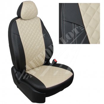Чехлы сидений AUTOPILOT Экокожа Ромб (AmbienteTrend, задние спинка и сиденье 60/40) Ford Focus  3 (2010-2019) универсал дорестайлинг, хэтчбэк дорестайлинг, седан дорестайлинг, седан рестайлинг, универсал рестайлинг, хэтчбэк рестайлинг (Черный + Бежевый)
