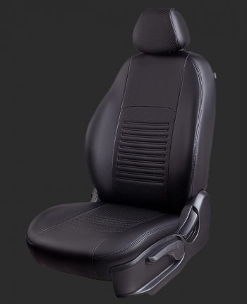 Чехлы для сидений Lord Autofashion Турин (экокожа, Trend, спинка и сиденье 60/40 без подлокотника, 3 Г-образных подголовника) Ford Focus 3 универсал дорестайлинг (2010-2015) (Черный, вставка черная)