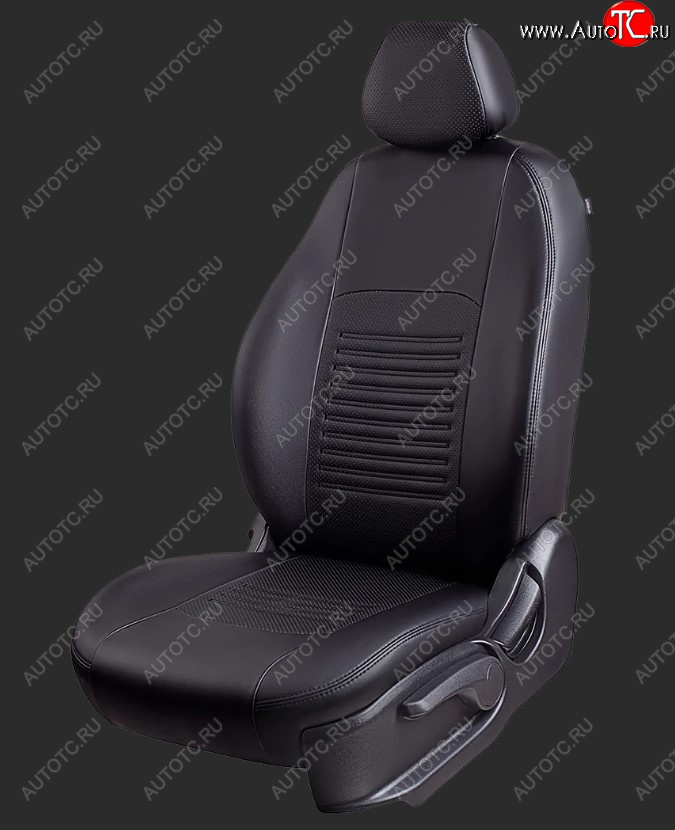 9 449 р. Чехлы для сидений Lord Autofashion Турин (экокожа, Trend, спинка и сиденье 60/40 без подлокотника, 3 Г-образных подголовника) Ford Focus 3 универсал дорестайлинг (2010-2015) (Черный, вставка черная)  с доставкой в г. Майкоп