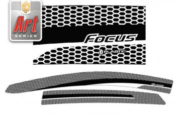 Дефлектора окон CA-Plastic Ford Focus 3 хэтчбэк рестайлинг (2014-2019) (Серия Art графит, Без хром.молдинга)