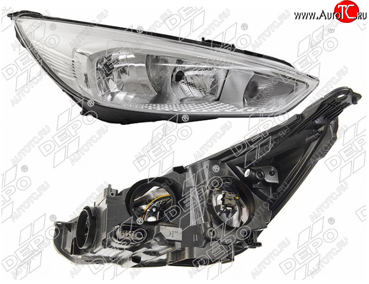 12 949 р. Правая фара (хром, с электрокорректором) DEPO Ford Focus 3 хэтчбэк рестайлинг (2014-2019)  с доставкой в г. Майкоп
