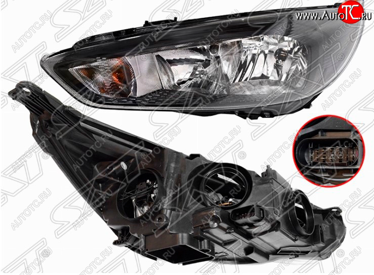 5 499 р. Передняя левая фара SAT (с электрокорректором) Ford Focus 3 хэтчбэк рестайлинг (2014-2019) (Черная)  с доставкой в г. Майкоп