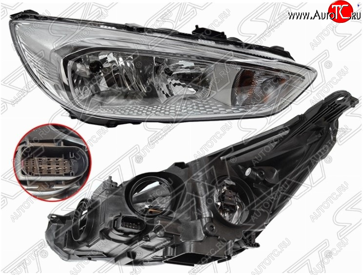 5 399 р. Передняя правая фара SAT (хром, с электрокорректором) Ford Focus 3 хэтчбэк рестайлинг (2014-2019)  с доставкой в г. Майкоп