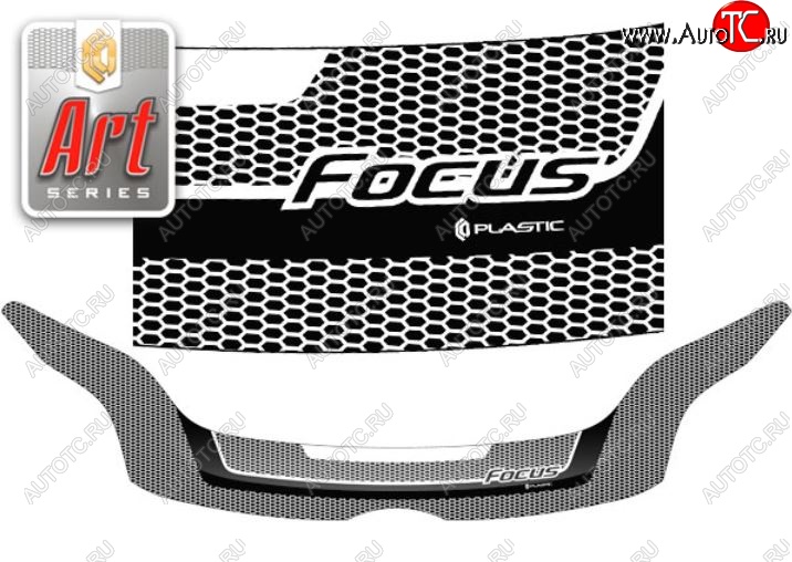 2 399 р. Дефлектор капота CA-Plastiс  Ford Focus  3 (2010-2015) хэтчбэк дорестайлинг (Серия Art белая)  с доставкой в г. Майкоп