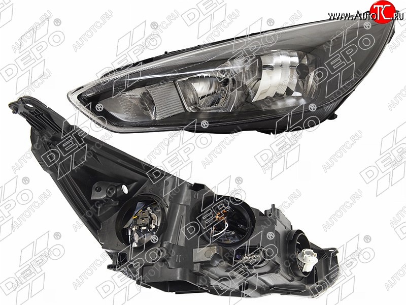 21 199 р. Левая фара DEPO (черная, диодная, с электрокорректором) Ford Focus 3 хэтчбэк рестайлинг (2014-2019)  с доставкой в г. Майкоп