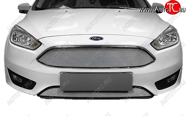 1 479 р. Защитная сетка радиатора Russtal Ford Focus 3 седан рестайлинг (2014-2019) (Верхняя чёрная)  с доставкой в г. Майкоп