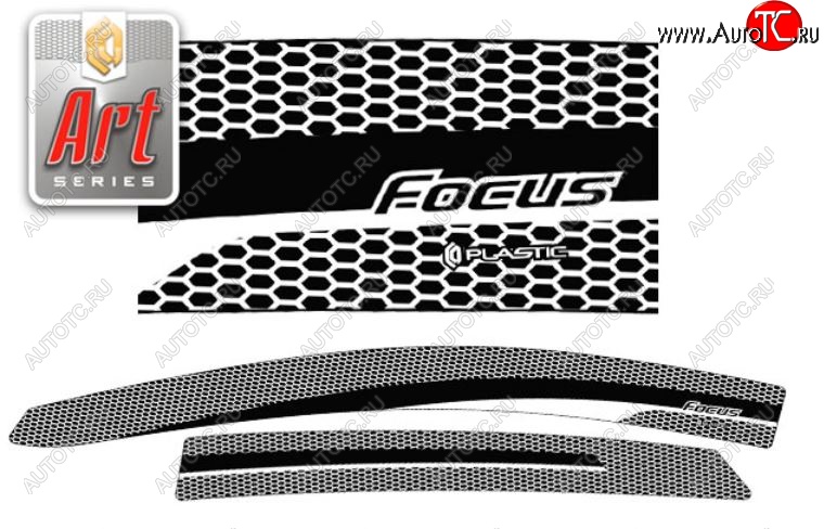 2 159 р. Дефлектора окон CA-Plastic  Ford Focus  3 (2010-2015) хэтчбэк дорестайлинг (серия Art черная, без хром. молдинга )  с доставкой в г. Майкоп