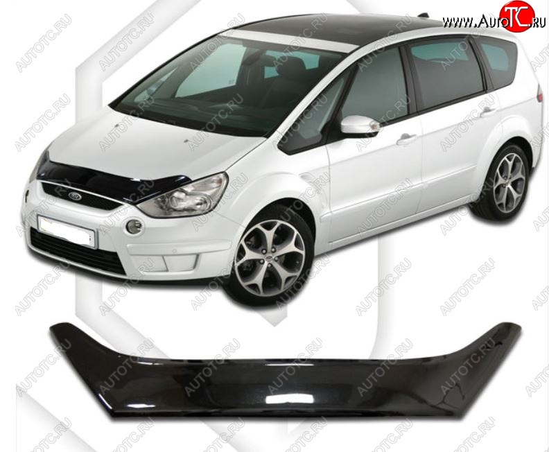 2 079 р. Дефлектор капота CA-Plastic Ford Galaxy 2 дорестайлинг (2006-2010) (Classic черный, Без надписи)  с доставкой в г. Майкоп