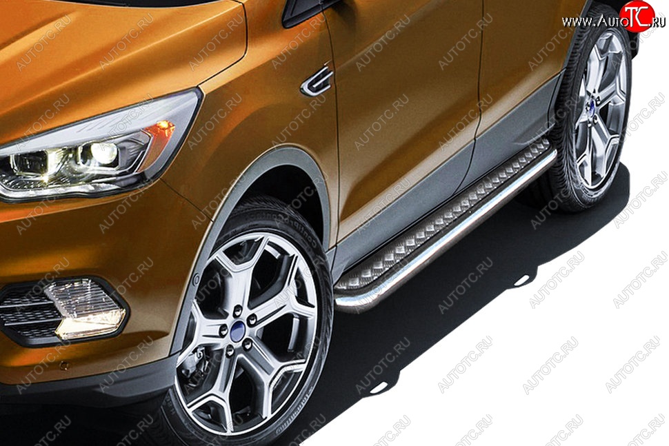 16 999 р. Защита порогов Slitkoff (d57, с листом)  Ford Kuga  2 (2016-2019) рестайлинг (Нержавейка)  с доставкой в г. Майкоп