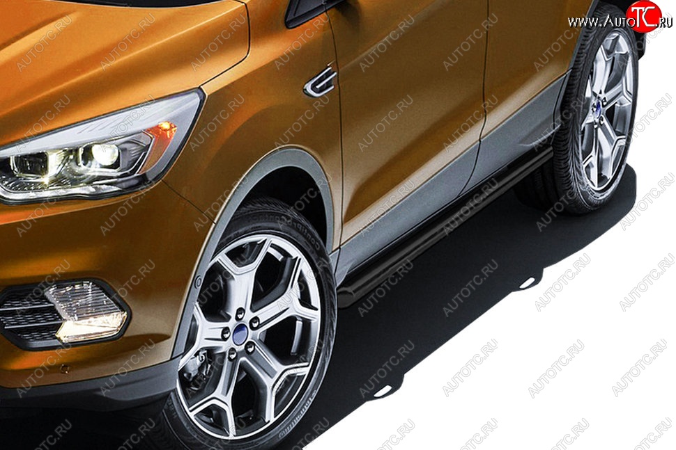10 999 р. Защита порогов Slitkoff (d57)  Ford Kuga  2 (2016-2019) рестайлинг (Сталь с полимерным покрытием. Цвет: чёрный)  с доставкой в г. Майкоп