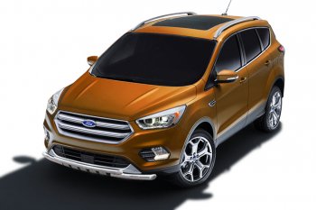 Защита заднего бампера Slitkoff (двойная, d57/42, с декор. элементами) Ford Kuga  2 (2016-2019) рестайлинг (Нержавейка)