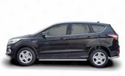 Порожки для ног (Ø42) SLITKOFF Ford Kuga  2 (2016-2019) рестайлинг (лист - алюминий, профиль - нержавейка)