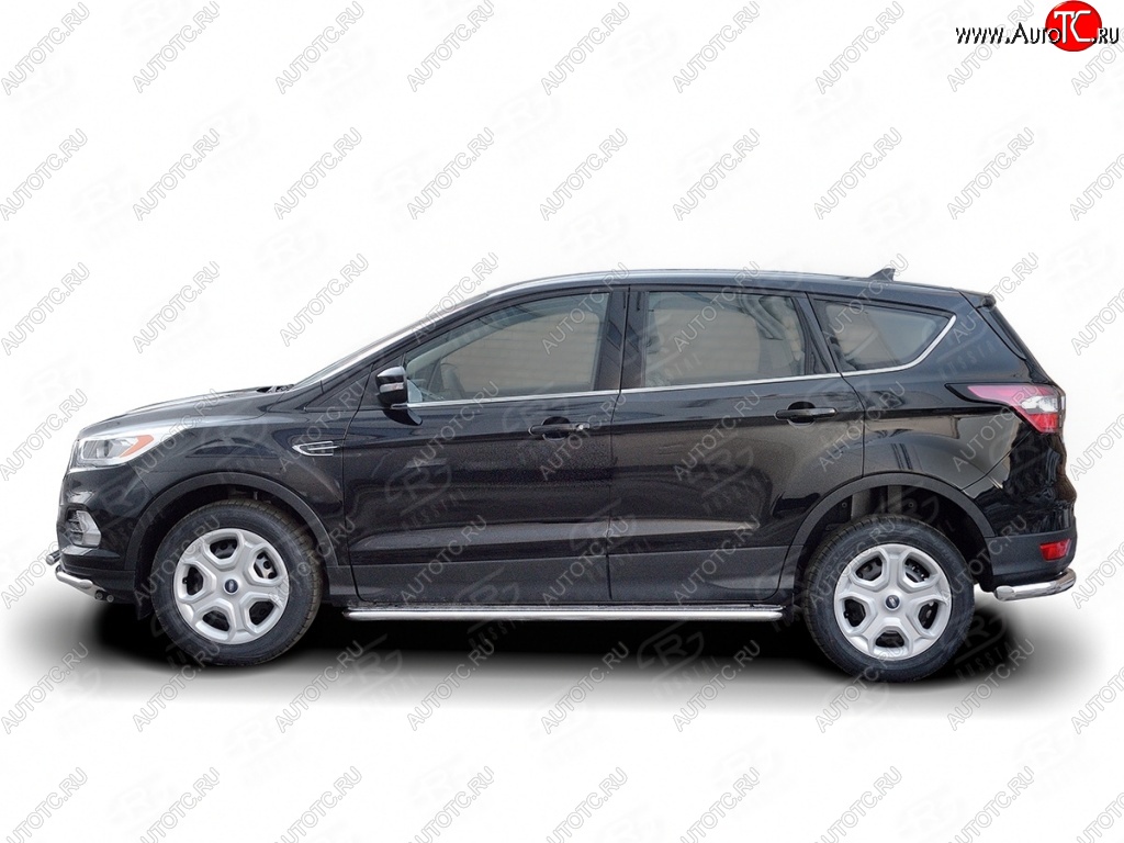 24 649 р. Порожки для ног (Ø42) SLITKOFF  Ford Kuga  2 (2016-2019) рестайлинг (лист - алюминий, профиль - нержавейка)  с доставкой в г. Майкоп