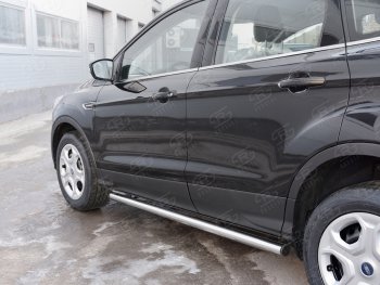 18 799 р. Защита порогов (Ø63 мм) SLITKOFF  Ford Kuga  2 (2016-2019) рестайлинг (с пластиковыми заглушками на торцах)  с доставкой в г. Майкоп. Увеличить фотографию 2
