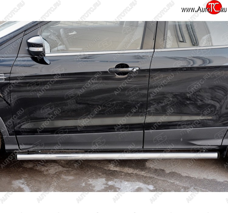18 799 р. Защита порогов (Ø63 мм) SLITKOFF  Ford Kuga  2 (2016-2019) рестайлинг (с пластиковыми заглушками на торцах)  с доставкой в г. Майкоп