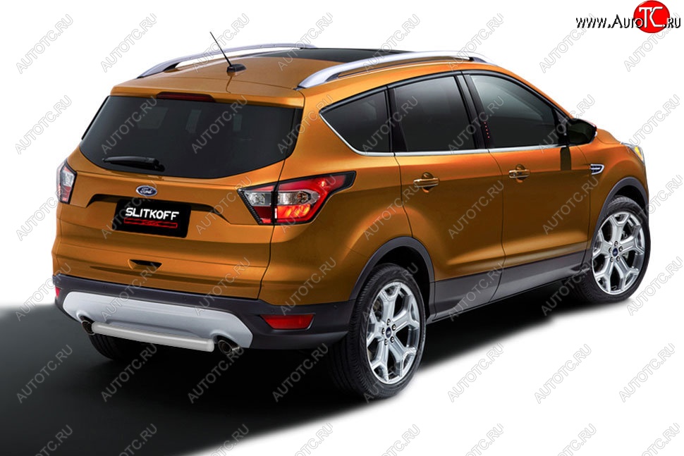 4 549 р. Защита заднего бампера Slitkoff (d57, короткая)  Ford Kuga  2 (2016-2019) рестайлинг (Сталь с полимерным покрытием. Цвет: серебристый)  с доставкой в г. Майкоп