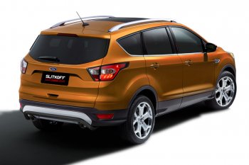 Защита заднего бампера Slitloff (d57, скоба) Ford Kuga  2 (2016-2019) рестайлинг (Сталь с полимерным покрытием. Цвет: чёрный)