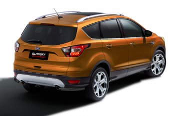 Защита заднего бампера Slitkoff (d57, уголки) Ford Kuga  2 (2016-2019) рестайлинг (Сталь с полимерным покрытием. Цвет: чёрный)