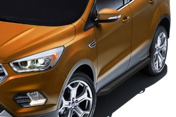 Пороги алюминиевые Slitkoff Ford Kuga  2 (2016-2019) рестайлинг (Optima Black )